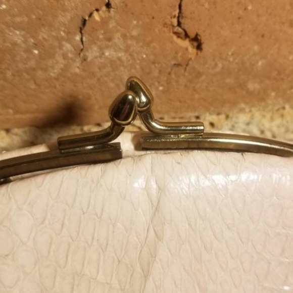 PRETTY IN PINK VINTAGE CLEMENTE PURSE SNAKESKIN LEATHER CLUTCH 80S PEACH RETRO - Picture 5 of 7